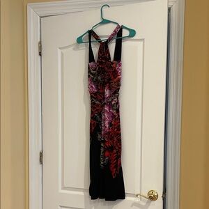 T Tahari Black and Red Floral Midi Dress